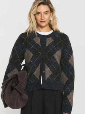 Filippa Argyle Cardigan Forest Green Argyle