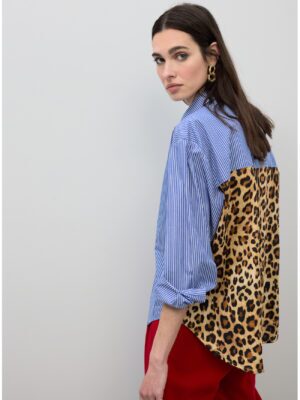 Shirt - Striped and Animal Print Poplin