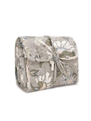 Hanging Cosmetic Bag Flower Linen Khaki