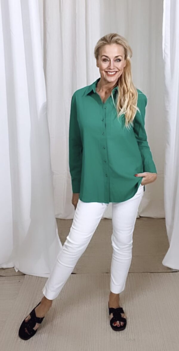 Linneskjorta med Knappar Pepper Green