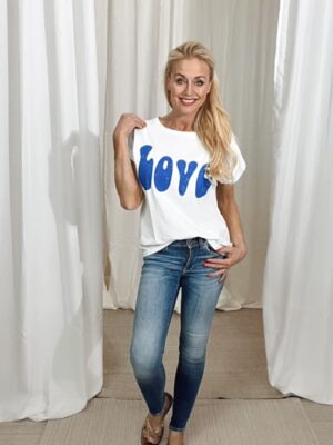 Bomulls T-shirt LOVE Vit m. Blå text