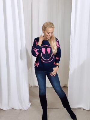 Sweatshirt Heartface Blue/Pink