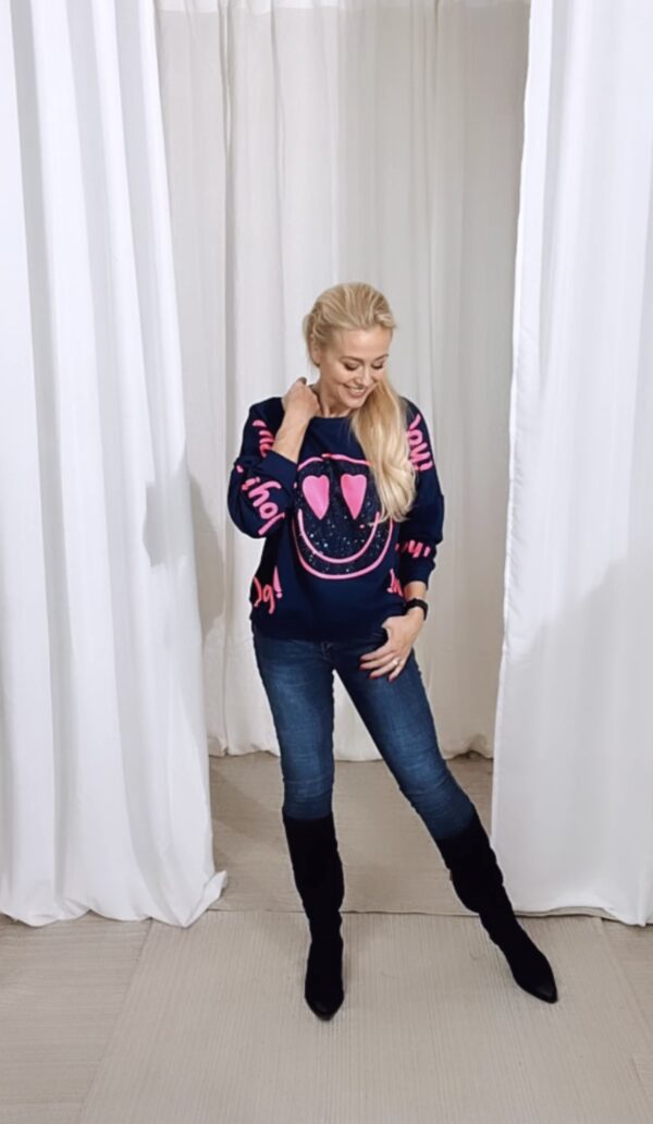 Sweatshirt Heartface Blue/Pink