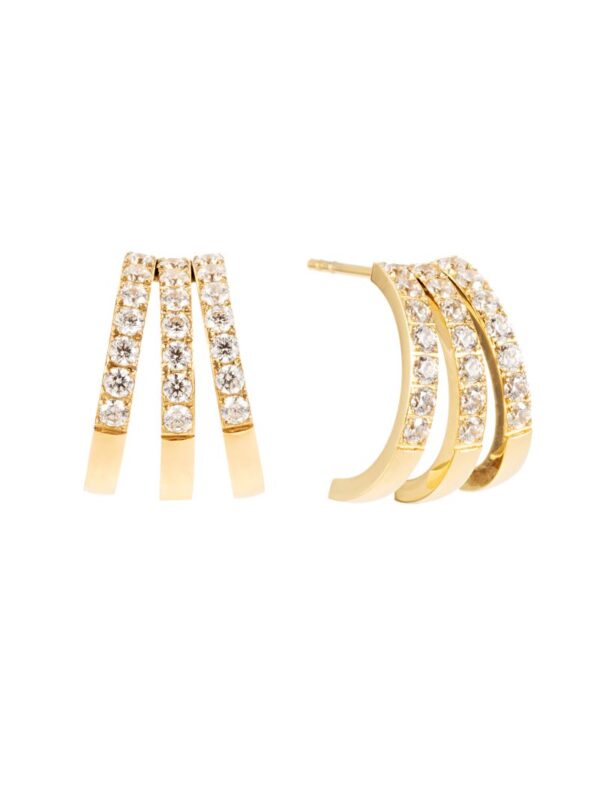 Trippel crystal earring, Gold