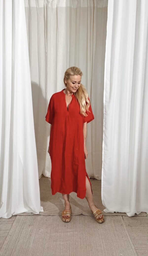 Melina Long Linen Dress Red