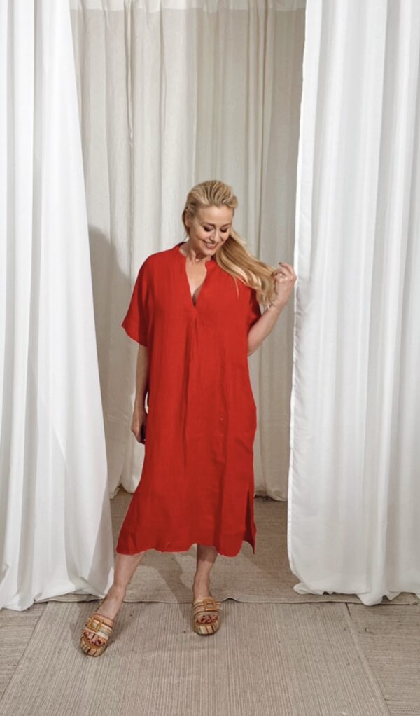 Melina Long Linen Dress Red