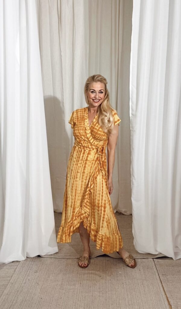 Long Wrap Dress Frill Tie Dye Yellow - Image 2