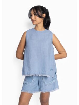 Lila Linen Top Faded Denim