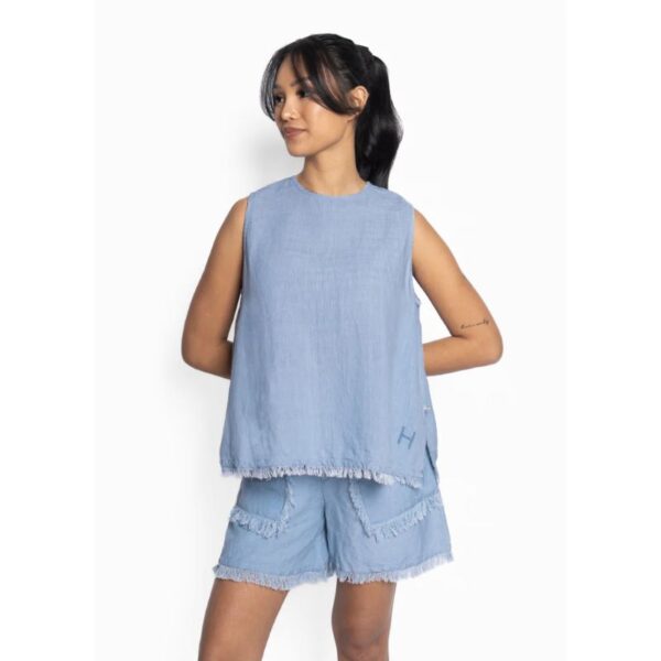 Lila Linen Top Faded Denim