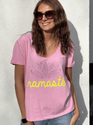 T-shirt Namaste Strass Rose