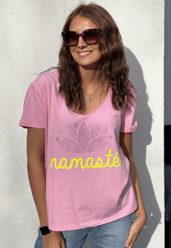 T-shirt Namaste Strass Rose