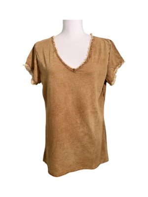 T-shirt v-ringad stentvättad Mustard