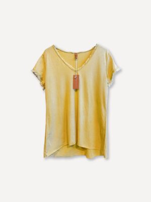 T-shirt v-ringad stentvättad Mustard