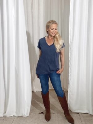 T-shirt v-ringad stentvättad Navy