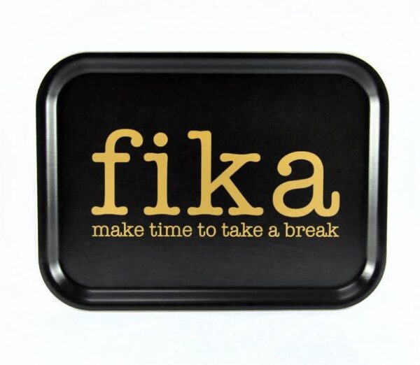 Bricka 27x20 cm, Make time FIKA, svart/guldtext - Image 2