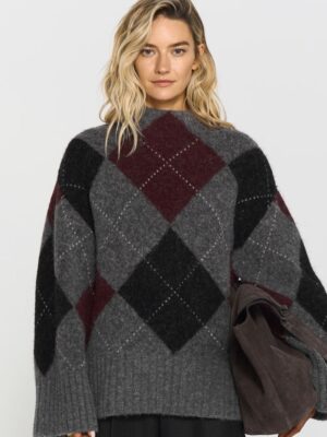 Idalia Argyle Sweater Burgundy Argyle