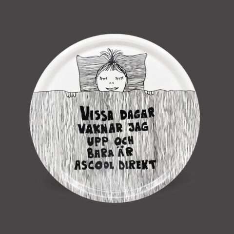 Rund bricka "Ascool direkt" svartvit 38cm