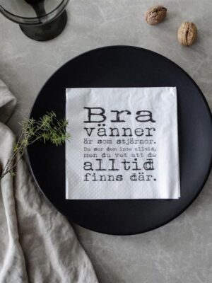 Servetter, Bra vänner, vit/svart text, 25-p