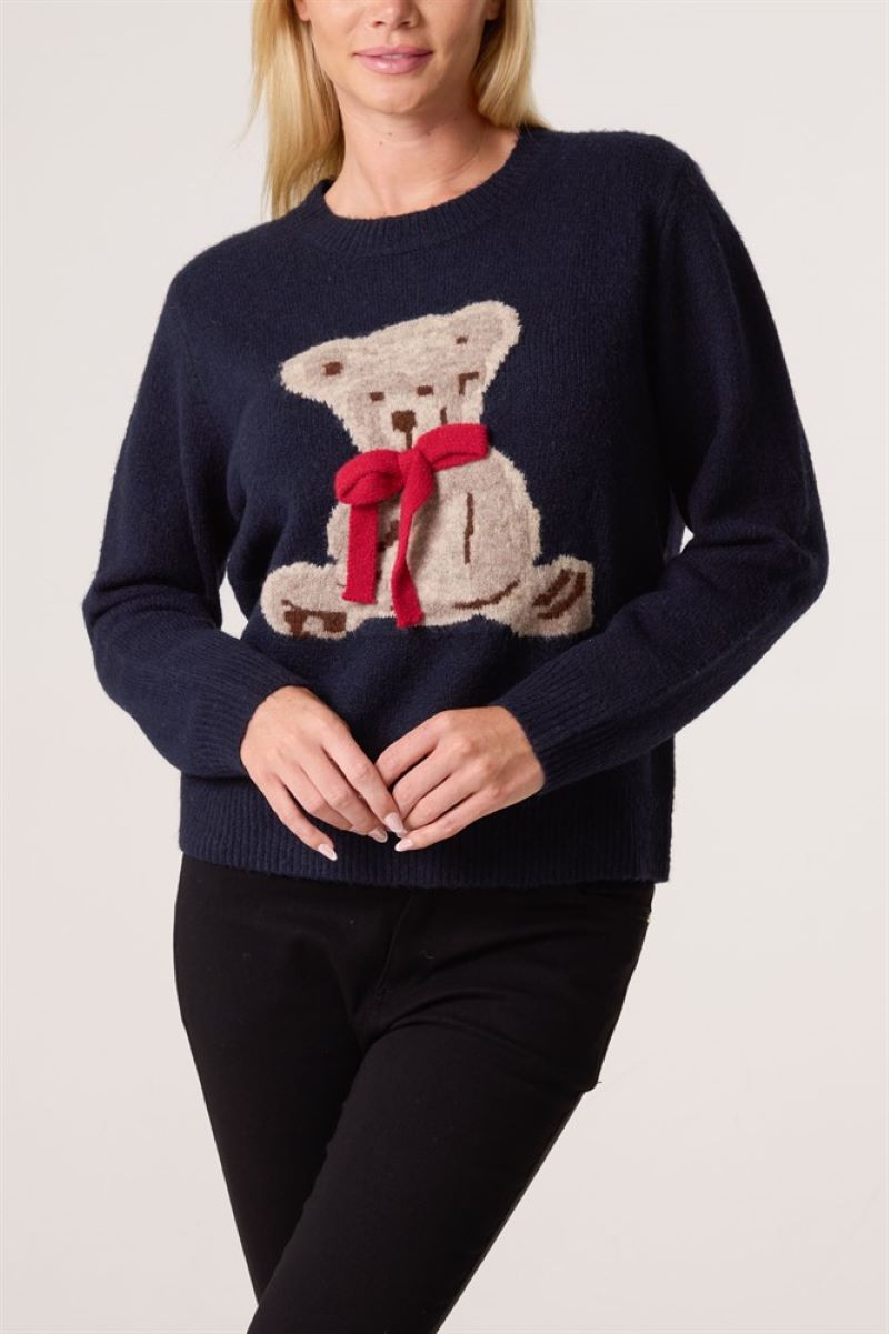 Stickad Tröja Teddy Navy