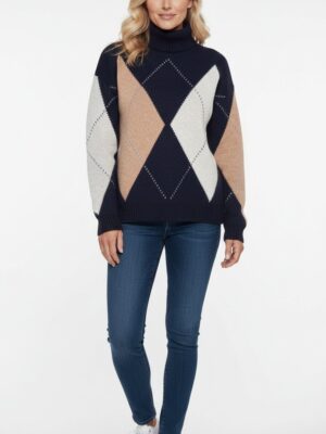 Stickad Tröja Navy Camel