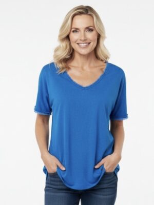 T-shirt V-ringad Stentvättad Cobolt Blue