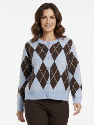 Stickad Cardigan Blue Coffe