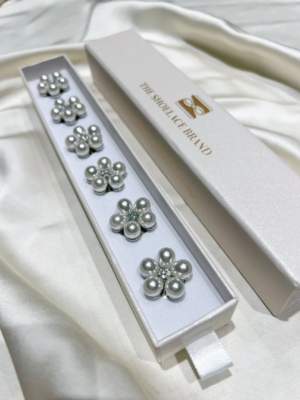 Knappsmycke - Rosi - Pearl Flower Button Charm Silver - 6 Pack