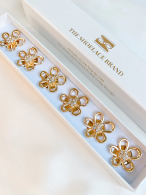 Knappsmycke - Tina - Open Gold Flower Crystal Button Charm Gold - 6 pack