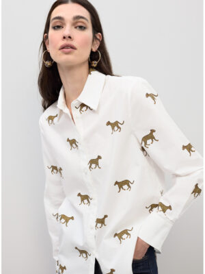 Shirt - Leopard Print Poplin WHITE-BROWN