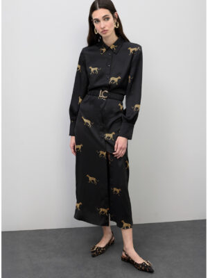 Dress - Leopard Print Satin Black-Brown