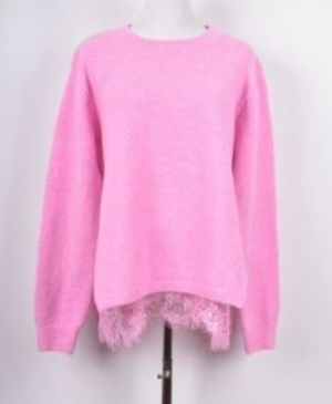 Stickad Tröja med Spets Pink