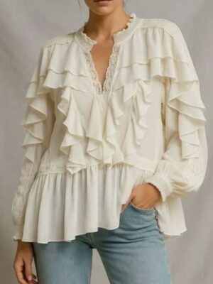 Blus med spets White