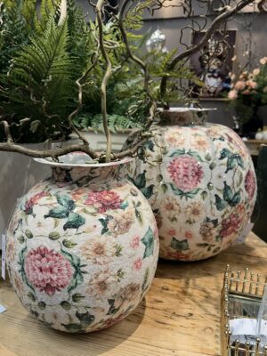 M.-Ball-Vase "Flowers" 26cm beige