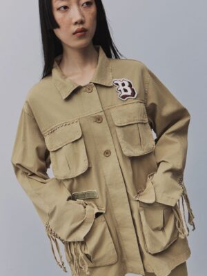Jacka med print och fransar Khaki