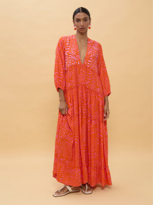 Dress - Maxi dress Long sleeved Pink-Orange