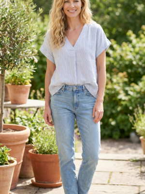 Esolvia Blus Chambray Blue Off-white