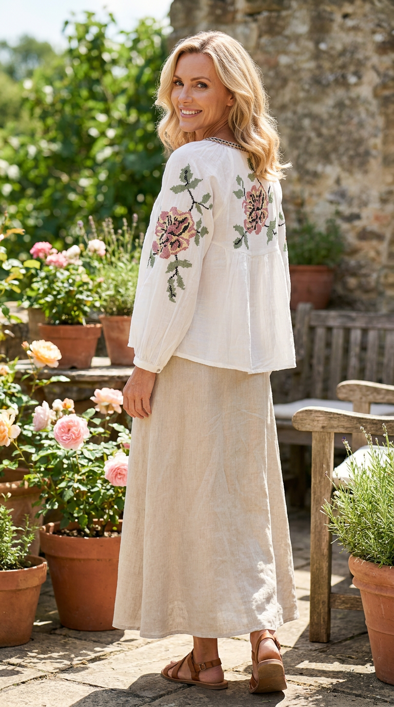 White Old Rosa/Green Flower ember Blouse - Image 2