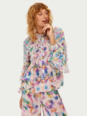Holly Tie Neck Ruffled Blouse Fairy Dust