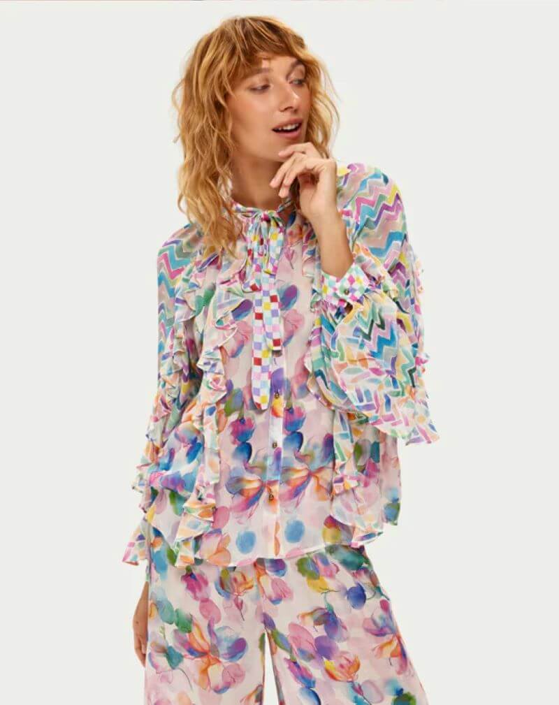 Holly Tie Neck Ruffled Blouse Fairy Dust