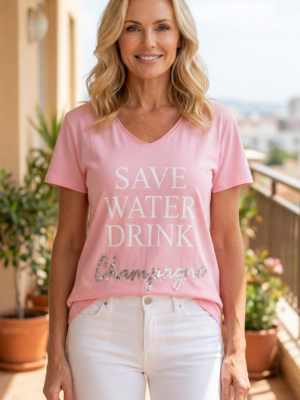T-shirt Save Water Drink Champagne Rose