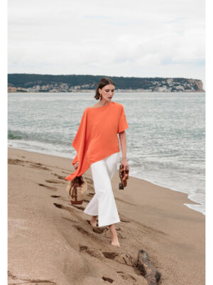 Blouse - Orange one-sleeved cape