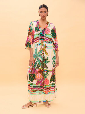 Dress - Wide sleeves multicolored palm tree print