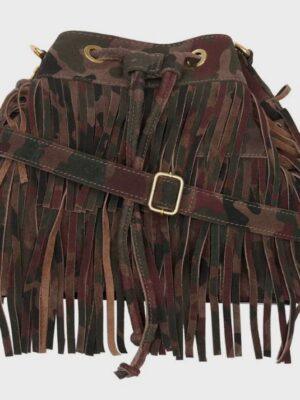 Camouflage fringe bag suede