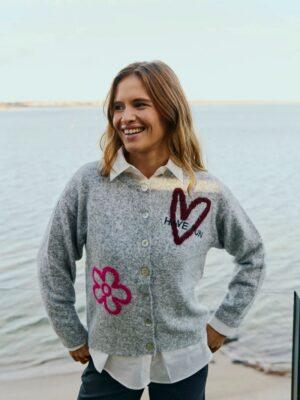 Cardigan Nomas Grey Fuchsia Purple