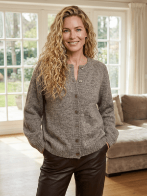 Cardigan Louisa Heart button Desert Taupe