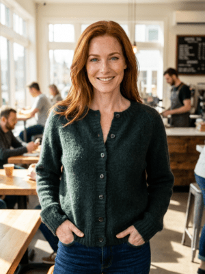 Cardigan Louisa Heart button Ponderosa Pine