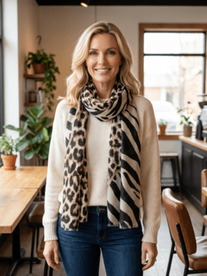 Scarf w. Leopard Black