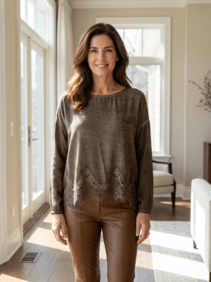 Mila L/S Lace Blouse Choco
