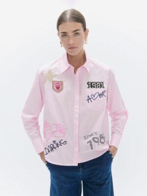 Shirt - Poplin Shirt with Patches Pink