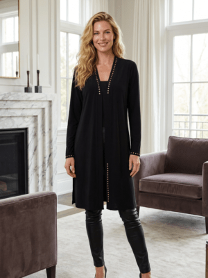 Cardigan - Long with gold rhinestone - Black